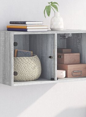 VidaXL Wandkast met glazen deuren 68,5x37x35 cm grijs sonoma