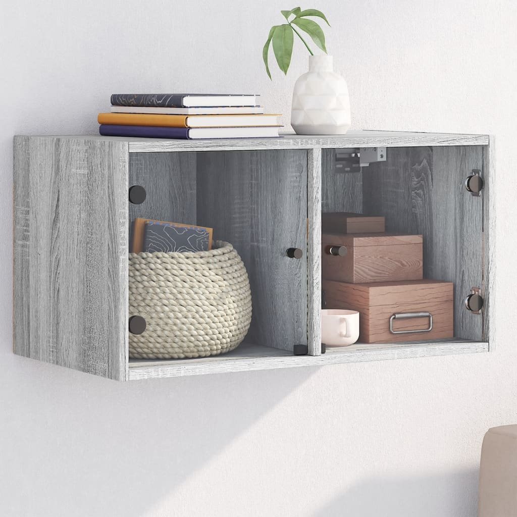VidaXL Wandkast met glazen deuren 68,5x37x35 cm grijs sonoma
