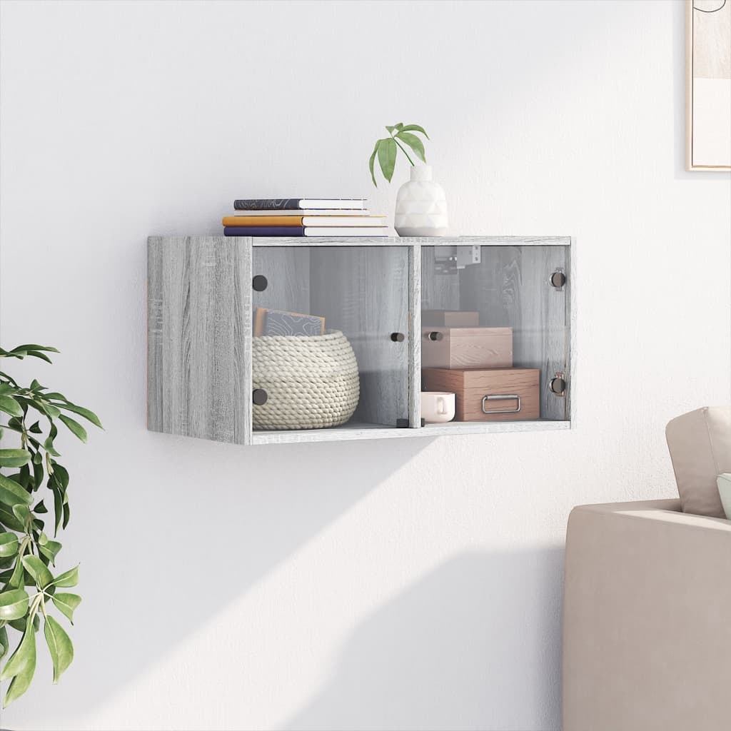 VidaXL Wandkast met glazen deuren 68,5x37x35 cm grijs sonoma