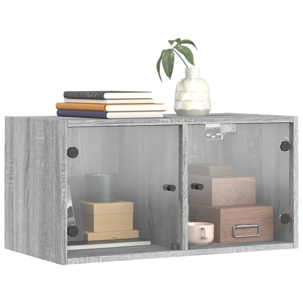 VidaXL Wandkast met glazen deuren 68,5x37x35 cm grijs sonoma