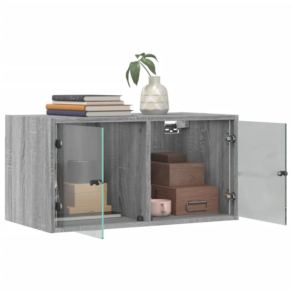 VidaXL Wandkast met glazen deuren 68,5x37x35 cm grijs sonoma