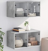VidaXL Wandkasten met glazen deuren 2 st 68,5x37x35 cm betongrijs