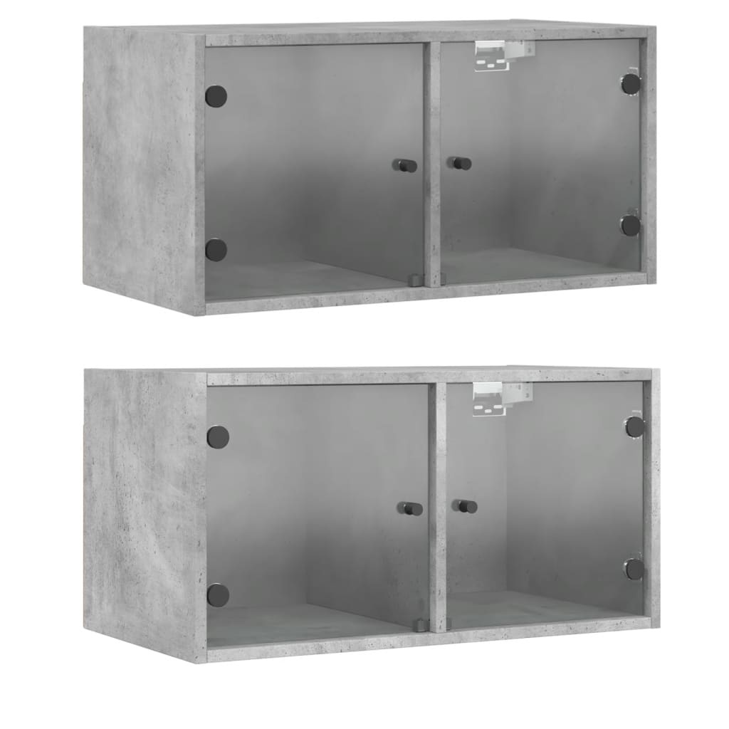 VidaXL Wandkasten met glazen deuren 2 st 68,5x37x35 cm betongrijs