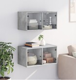 VidaXL Wandkasten met glazen deuren 2 st 68,5x37x35 cm betongrijs