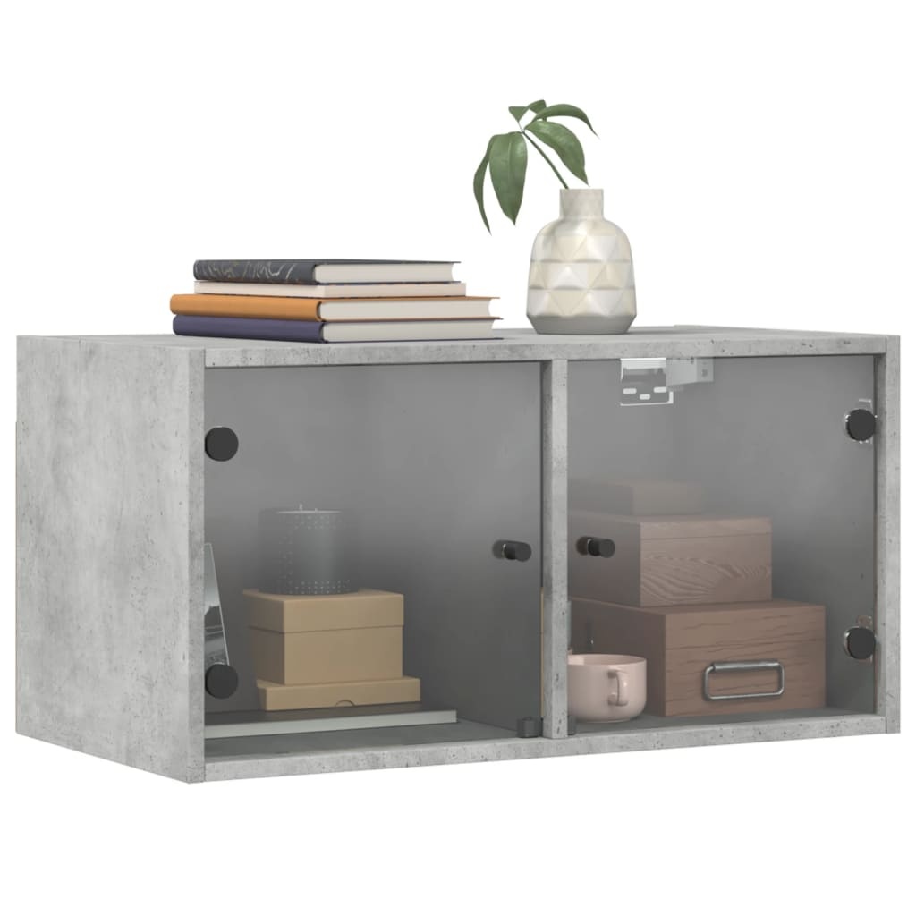 VidaXL Wandkasten met glazen deuren 2 st 68,5x37x35 cm betongrijs