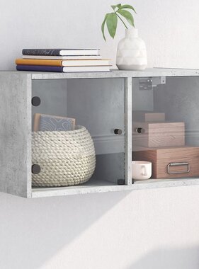 VidaXL Wandkast met glazen deuren 68,5x37x35 cm betongrijs