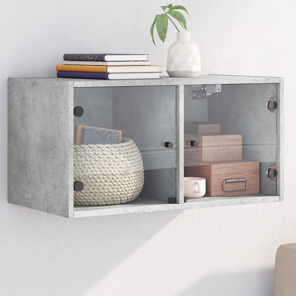VidaXL Wandkast met glazen deuren 68,5x37x35 cm betongrijs