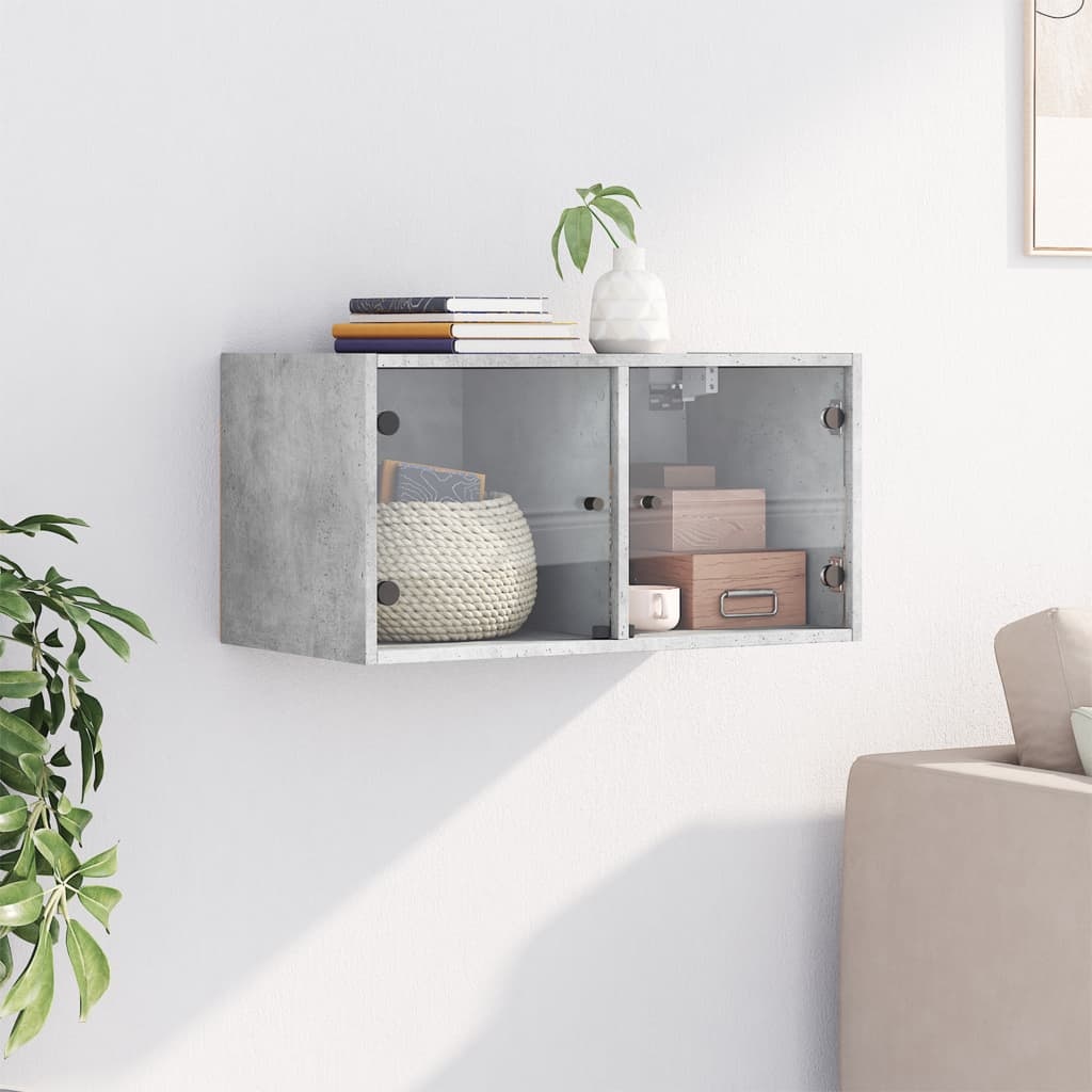 VidaXL Wandkast met glazen deuren 68,5x37x35 cm betongrijs