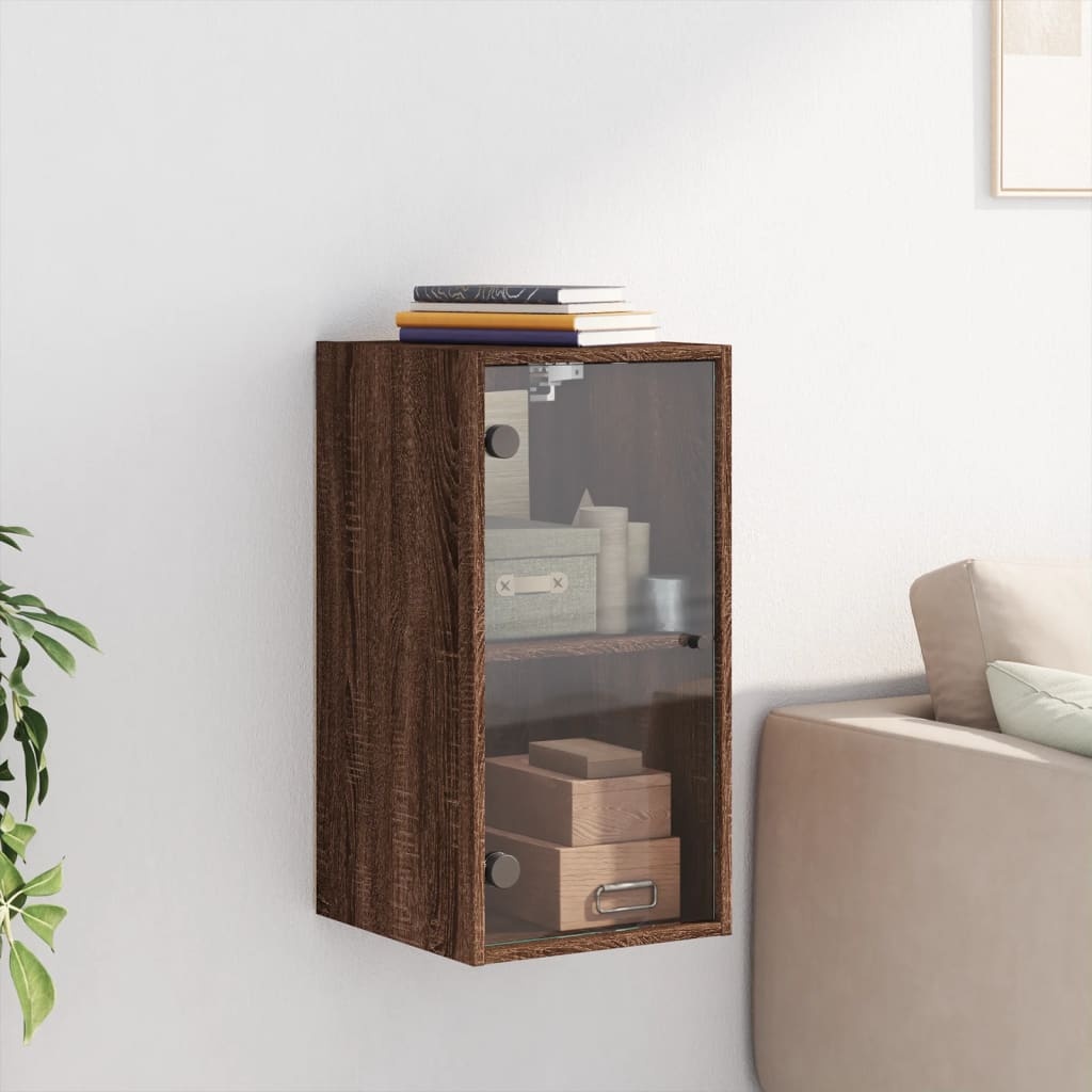 VidaXL Wandkast met glazen deuren 35x37x68,5 cm bruineikenkleurig