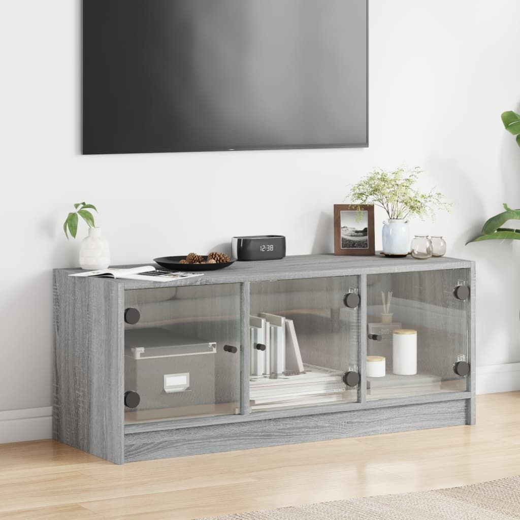 VidaXL Tv-meubel met glazen deuren 102x37x42 cm grijs sonoma eiken
