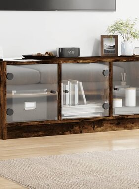 VidaXL Tv-meubel met glazen deuren 102x37x42 cm gerookt eikenkleurig