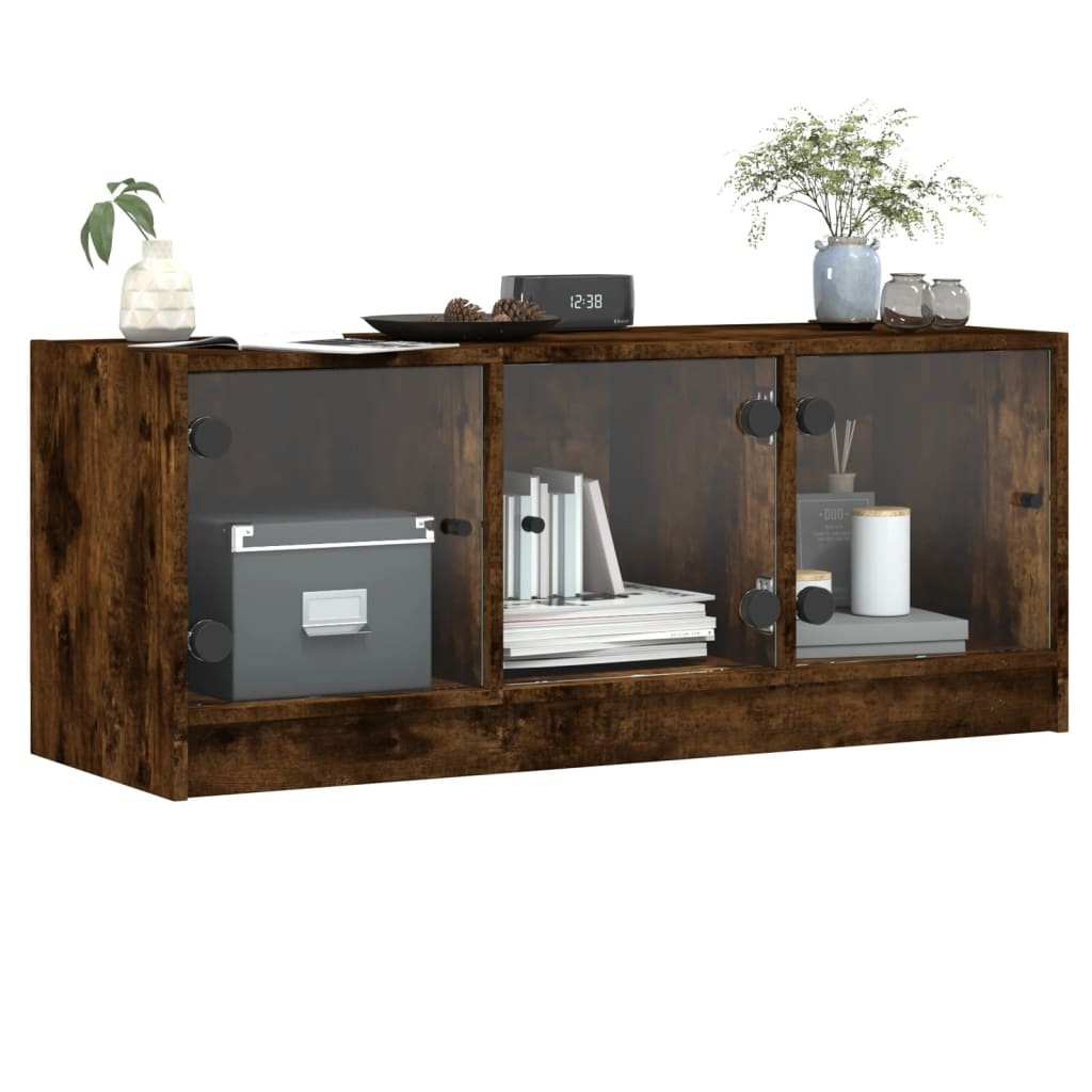 VidaXL Tv-meubel met glazen deuren 102x37x42 cm gerookt eikenkleurig