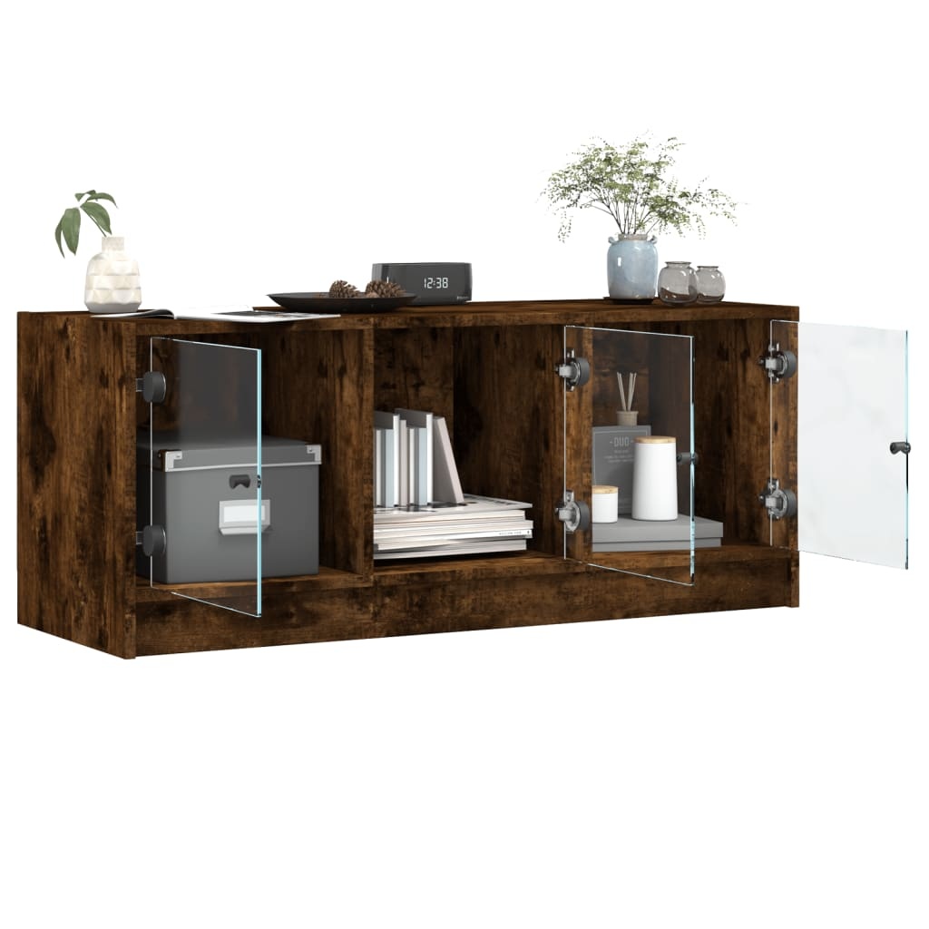 VidaXL Tv-meubel met glazen deuren 102x37x42 cm gerookt eikenkleurig