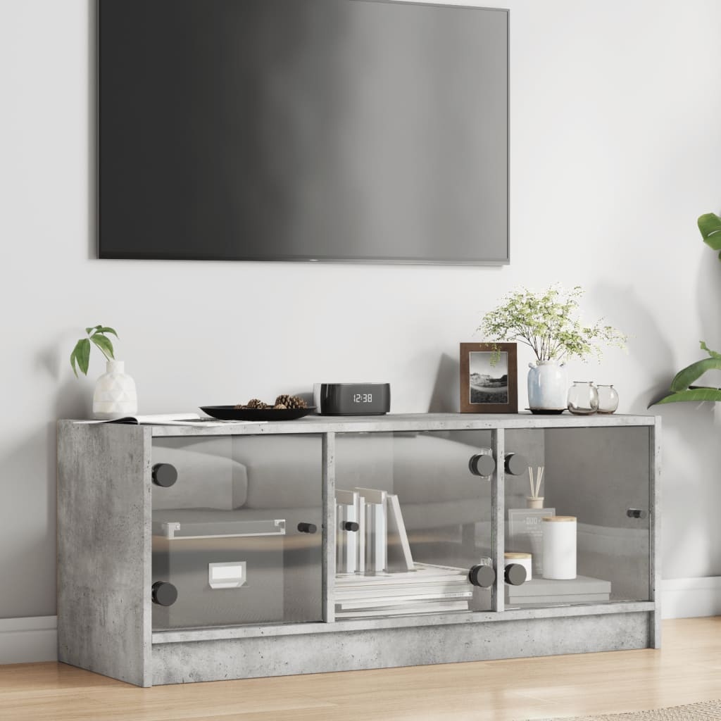 VidaXL Tv-meubel met glazen deuren 102x37x42 cm betongrijs