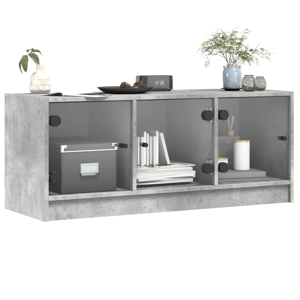 VidaXL Tv-meubel met glazen deuren 102x37x42 cm betongrijs