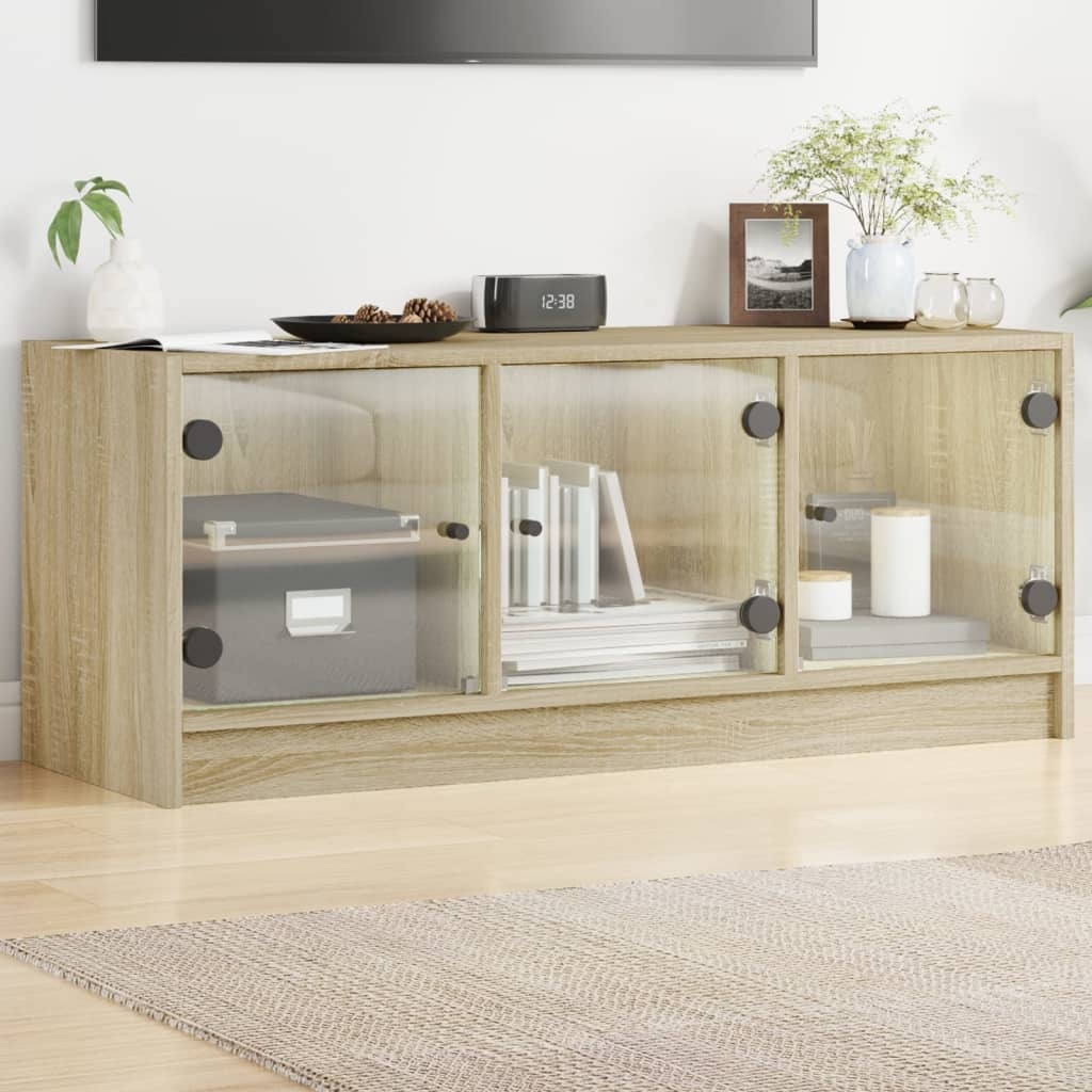 VidaXL Tv-meubel met glazen deuren 102x37x42 cm sonoma eikenkleurig