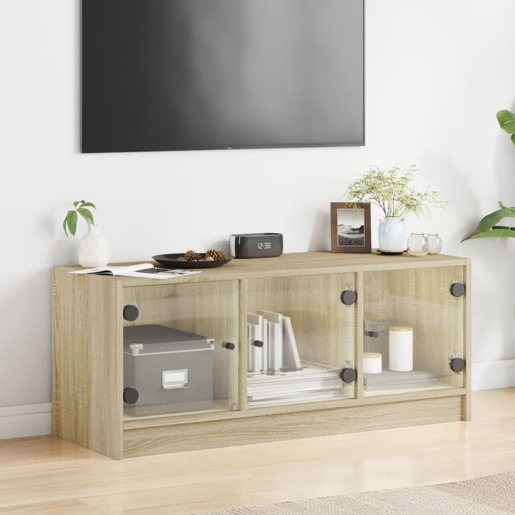 VidaXL Tv-meubel met glazen deuren 102x37x42 cm sonoma eikenkleurig