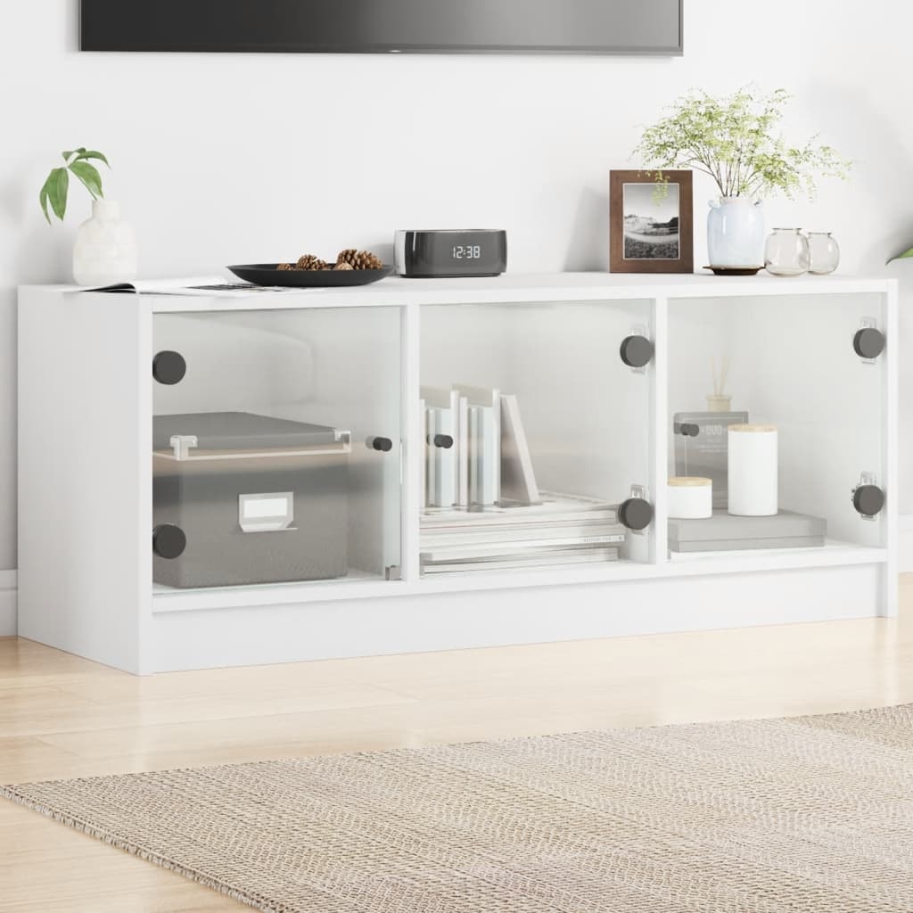 VidaXL Tv-meubel met glazen deuren 102x37x42 cm wit