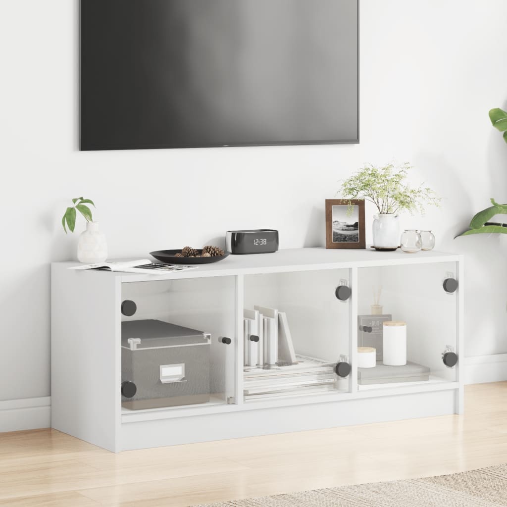 VidaXL Tv-meubel met glazen deuren 102x37x42 cm wit