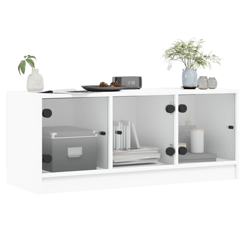 VidaXL Tv-meubel met glazen deuren 102x37x42 cm wit