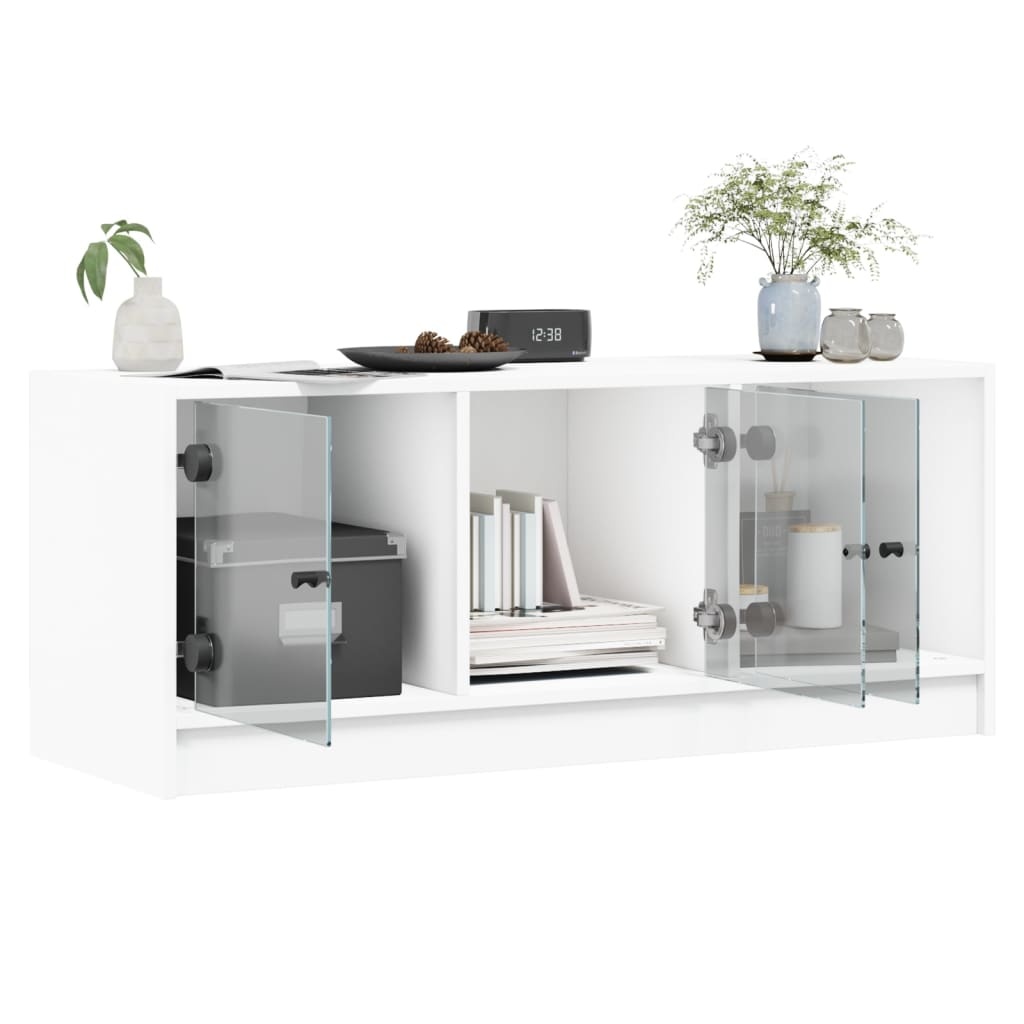 VidaXL Tv-meubel met glazen deuren 102x37x42 cm wit