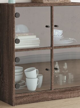 VidaXL Bijzetkast met glazen deuren 68x37x75,5 cm bruineikenkleurig