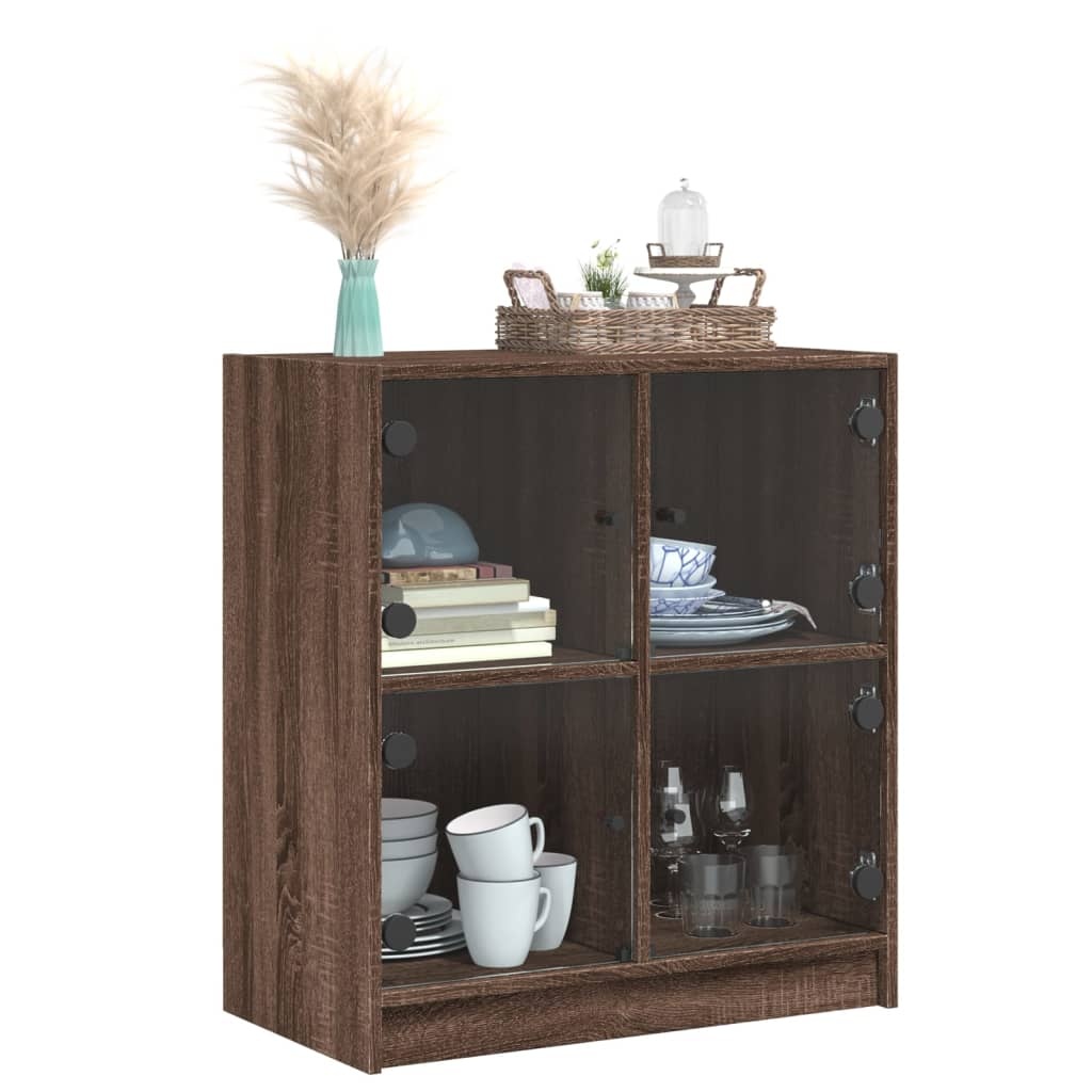 VidaXL Bijzetkast met glazen deuren 68x37x75,5 cm bruineikenkleurig