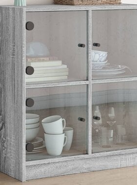 VidaXL Bijzetkast met glazen deuren 68x37x75,5 cm grijs sonoma eiken