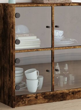 VidaXL Bijzetkast met glazen deuren 68x37x75,5 cm gerookt eikenkleurig