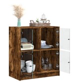 VidaXL Bijzetkast met glazen deuren 68x37x75,5 cm gerookt eikenkleurig