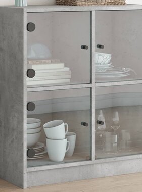 VidaXL Bijzetkast met glazen deuren 68x37x75,5 cm betongrijs