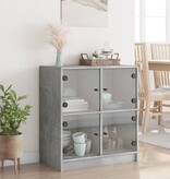 VidaXL Bijzetkast met glazen deuren 68x37x75,5 cm betongrijs