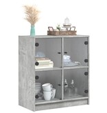 VidaXL Bijzetkast met glazen deuren 68x37x75,5 cm betongrijs