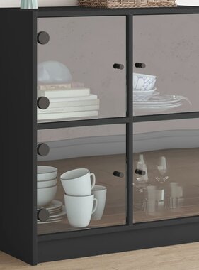 VidaXL Bijzetkast met glazen deuren 68x37x75,5 cm zwart