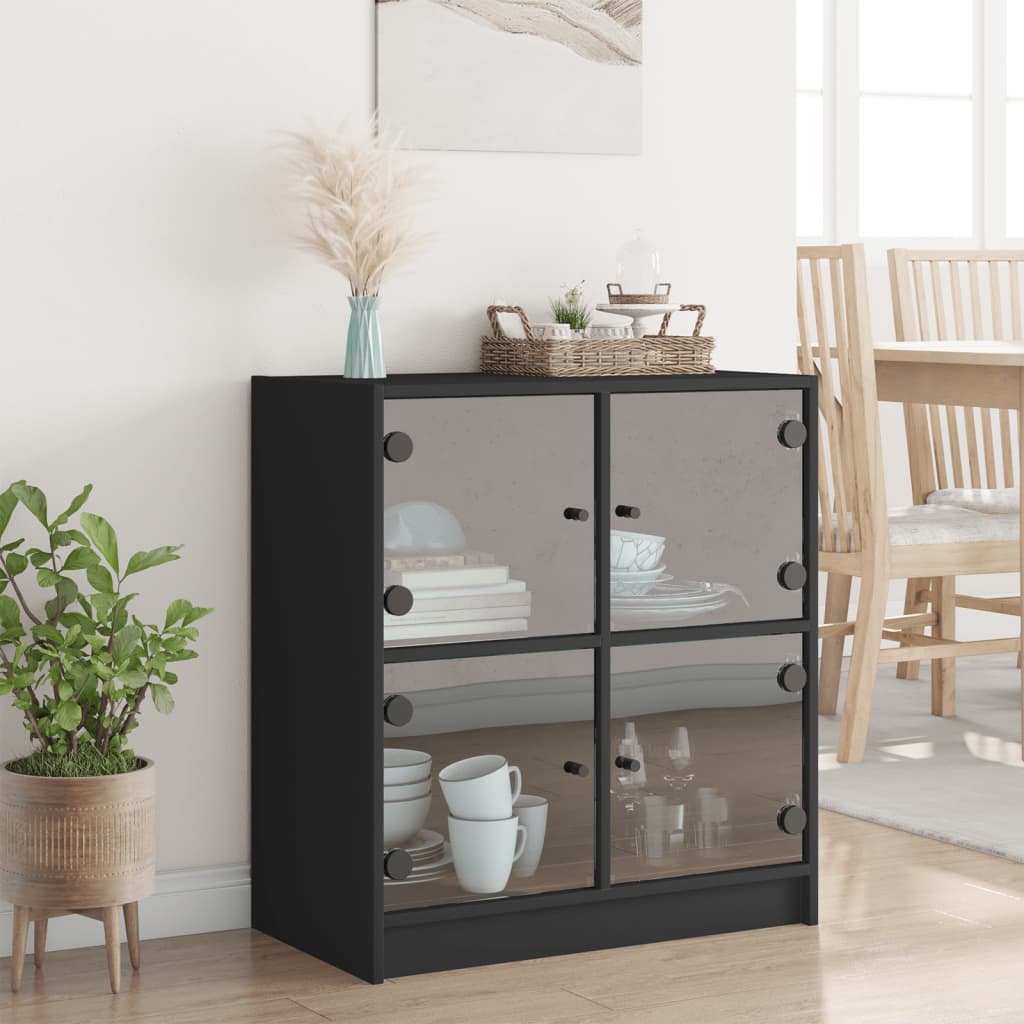 VidaXL Bijzetkast met glazen deuren 68x37x75,5 cm zwart