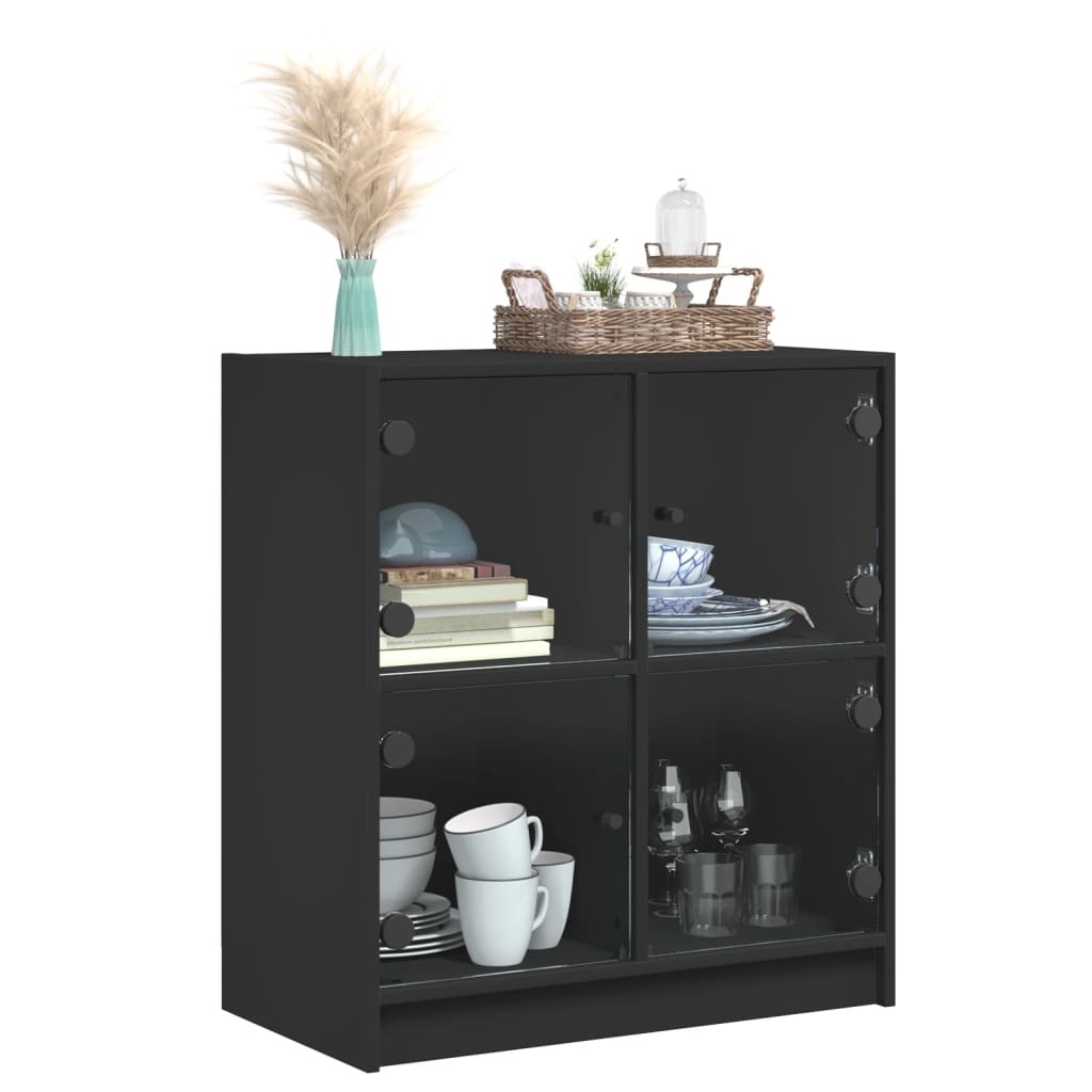 VidaXL Bijzetkast met glazen deuren 68x37x75,5 cm zwart