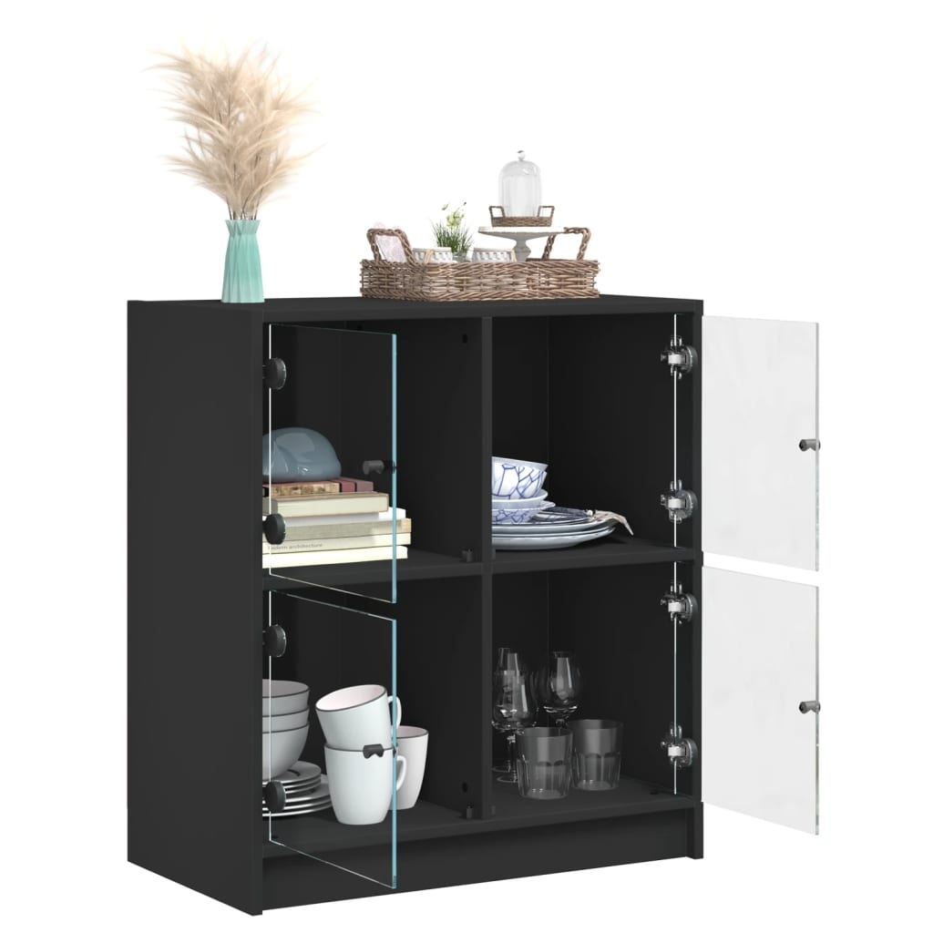 VidaXL Bijzetkast met glazen deuren 68x37x75,5 cm zwart