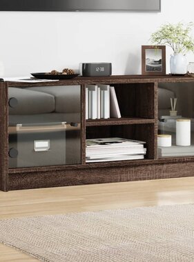 VidaXL Tv-meubel met glazen deuren 102x37x42 cm bruineikenkleurig
