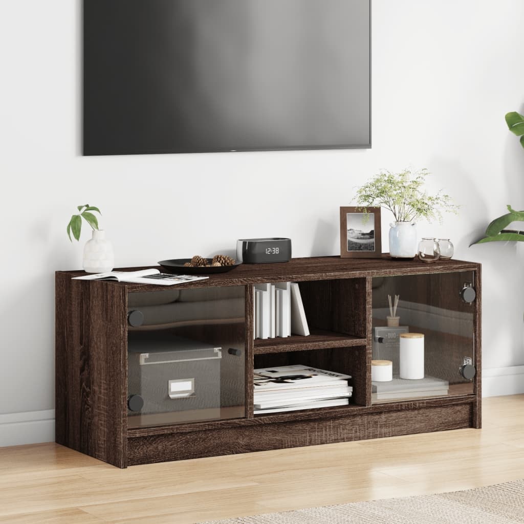 VidaXL Tv-meubel met glazen deuren 102x37x42 cm bruineikenkleurig
