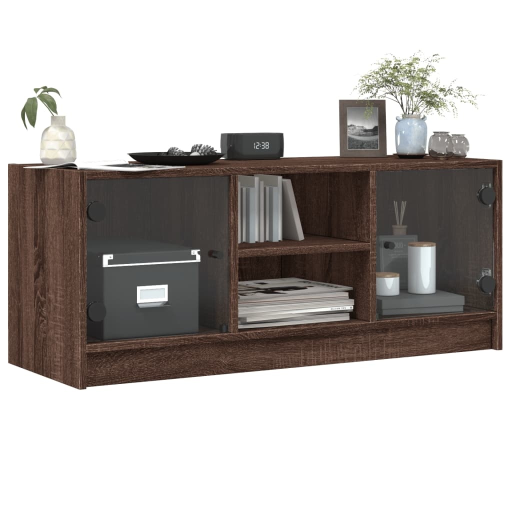 VidaXL Tv-meubel met glazen deuren 102x37x42 cm bruineikenkleurig