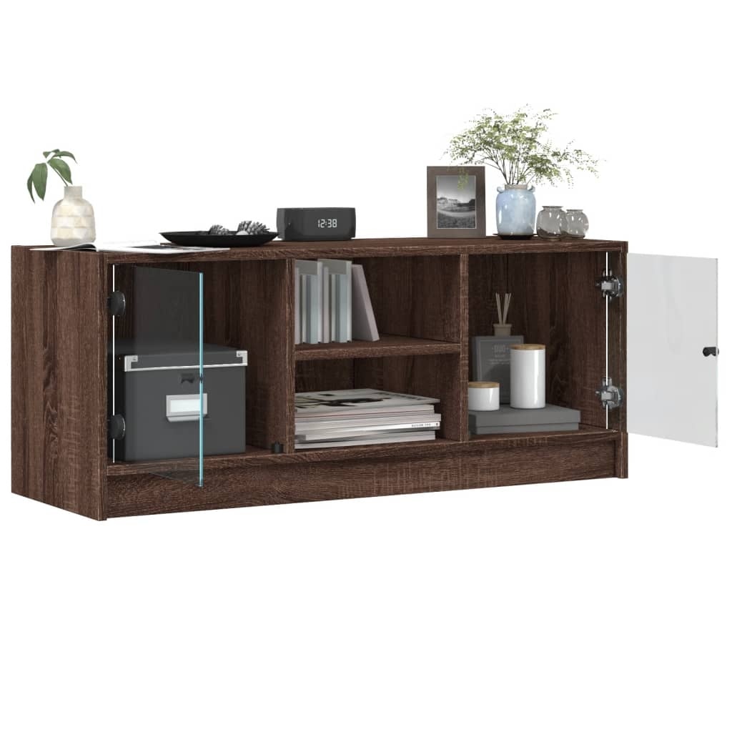 VidaXL Tv-meubel met glazen deuren 102x37x42 cm bruineikenkleurig