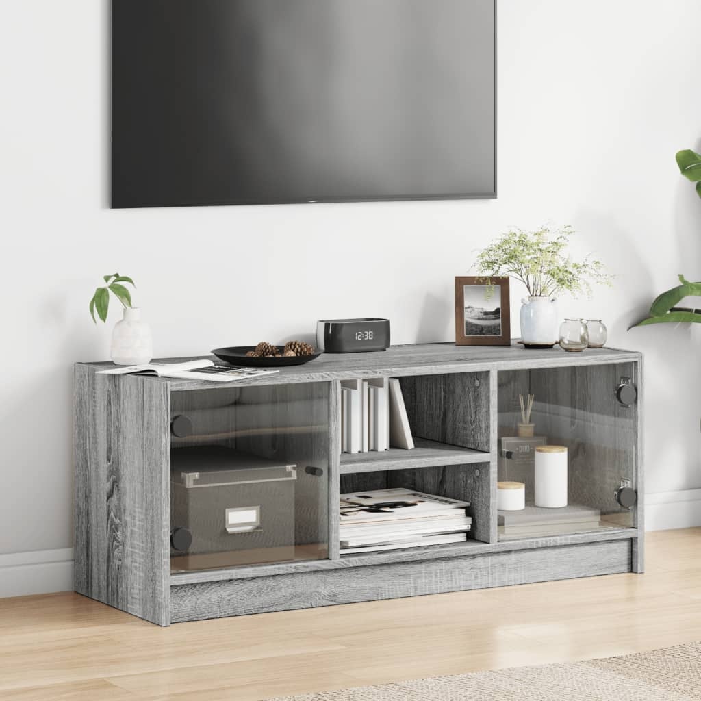 VidaXL Tv-meubel met glazen deuren 102x37x42 cm grijs sonoma eiken
