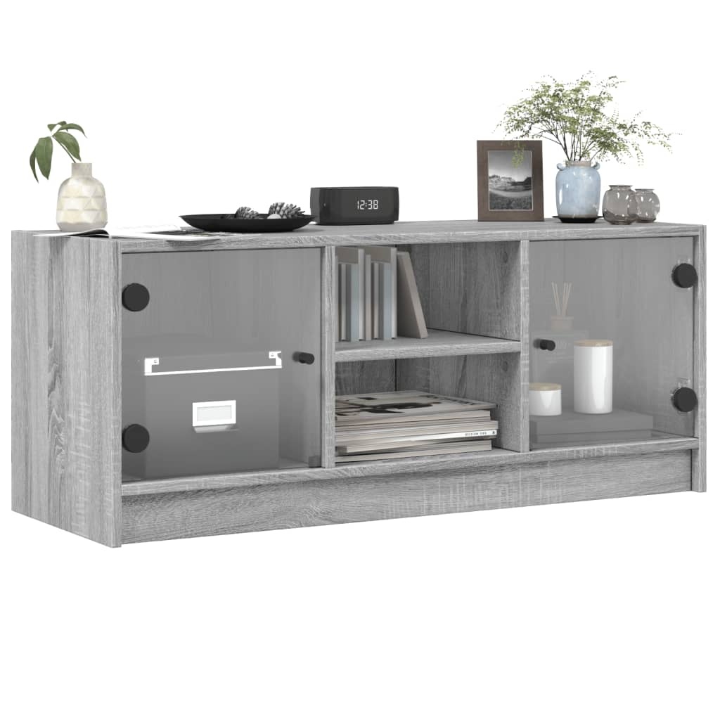 VidaXL Tv-meubel met glazen deuren 102x37x42 cm grijs sonoma eiken