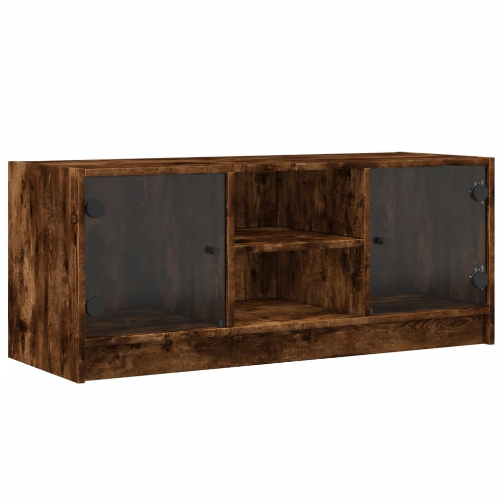 VidaXL Tv-meubel met glazen deuren 102x37x42 cm gerookt eikenkleurig