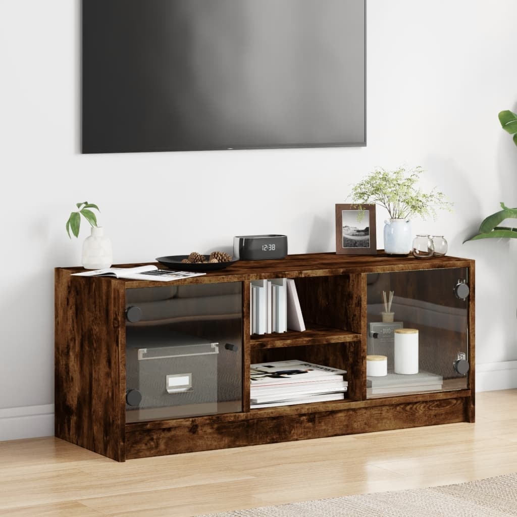VidaXL Tv-meubel met glazen deuren 102x37x42 cm gerookt eikenkleurig