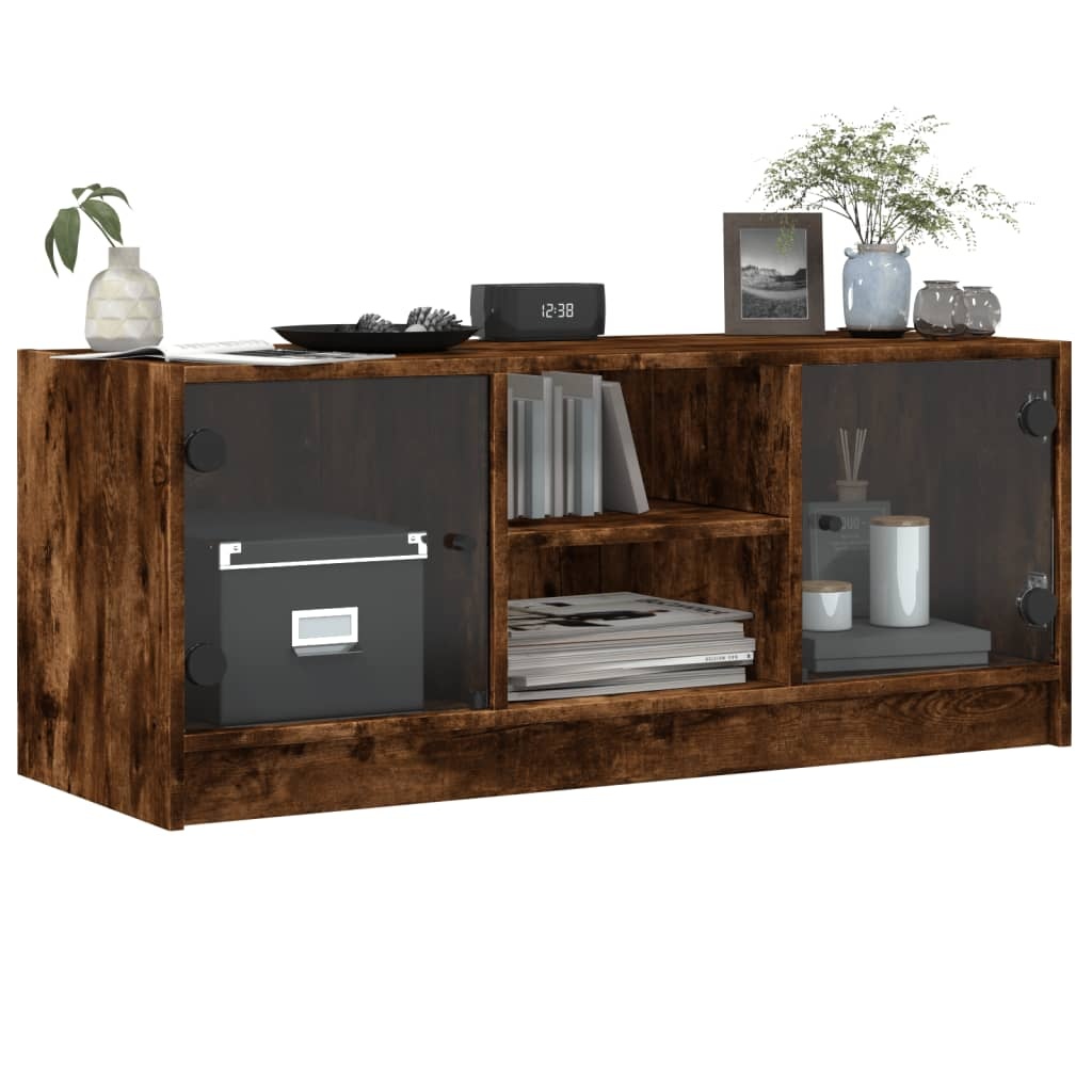 VidaXL Tv-meubel met glazen deuren 102x37x42 cm gerookt eikenkleurig