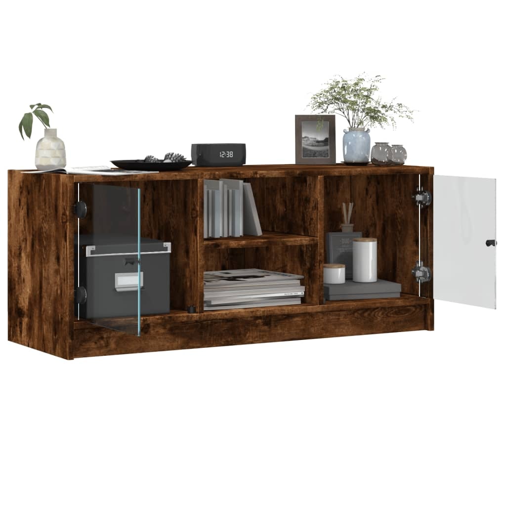 VidaXL Tv-meubel met glazen deuren 102x37x42 cm gerookt eikenkleurig