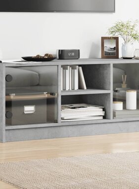 VidaXL Tv-meubel met glazen deuren 102x37x42 cm betongrijs