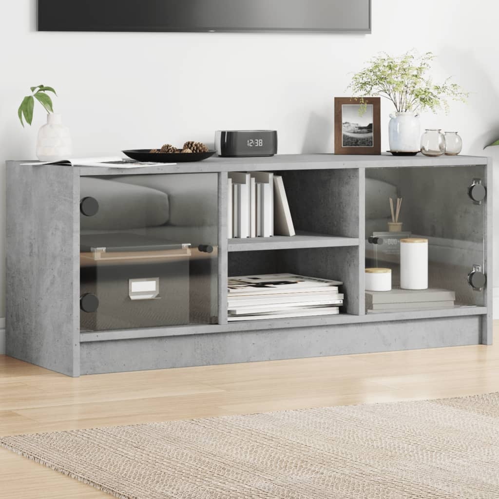 VidaXL Tv-meubel met glazen deuren 102x37x42 cm betongrijs