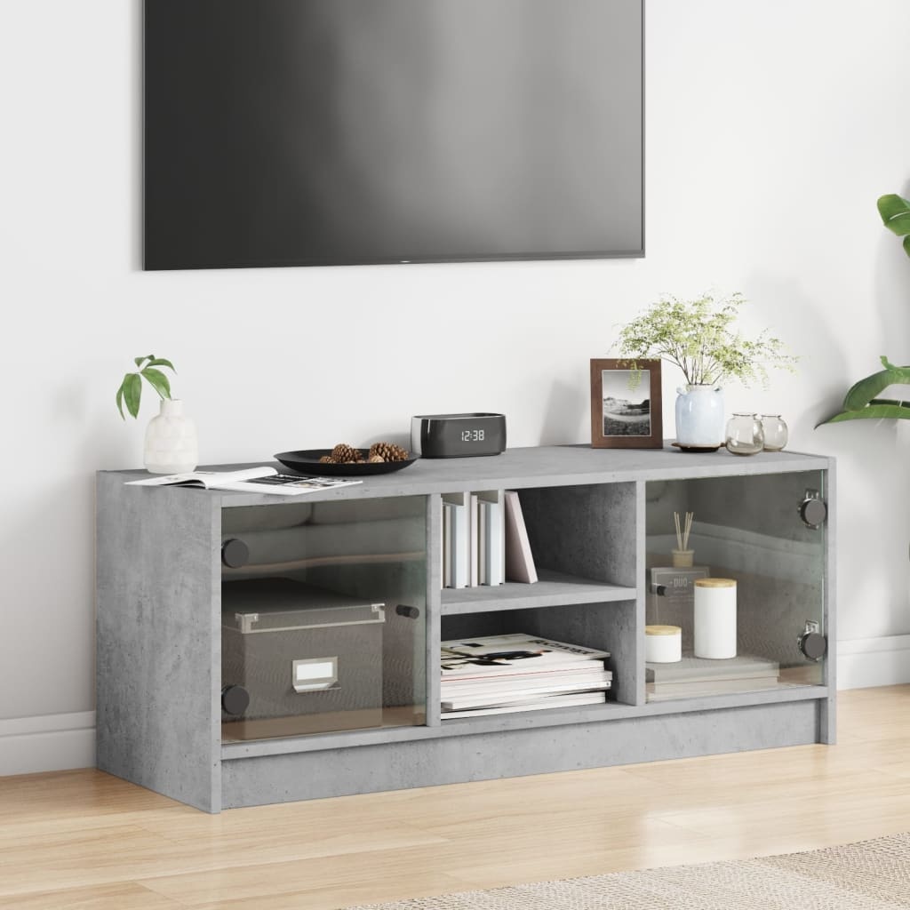 VidaXL Tv-meubel met glazen deuren 102x37x42 cm betongrijs